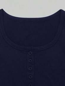Camiseta de manga larga de unicolor informal para mujer, versátil y sencilla, para otoño - Multicolor - Ver 5