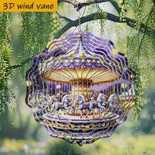 1pc 3D Dreamy Purple Rotating Carousel Scenery, 25.5cm/10in*25.5cm/10in With Rotating Hook, 360° DIY Creative Wind Spinner Set, Wind Powered Rotation, Easy Installation, Suitable For Christmas, Halloween And Other Holiday Gifts (Pendant Not Included), Random Style - A - View 1
