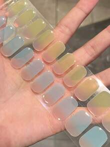半固化凝胶美甲贴，20片装，持久耐用，沙龙级品质，易于粘贴和卸除，需配合UV灯使用 - 青檸色 - 查看 6