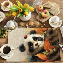1pc/4pcs/6pcs Panda Pattern Linen Placemats, Suitable For Dining Table, All Season Decor, Modern Washable Table Mats, Room Decor, Coasters, Kitchen Dining Mats, Indoor Outdoor Party Decoration, Home Decor, Ideal Gift - Multicolor - View 7