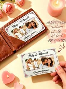 1 Piece Personalized 2 Photos Aluminum Wallet Card, Custom Photo & Text Couple Memorial Card, Custom Name & Quote Romantic Love Card - Silver - View 8