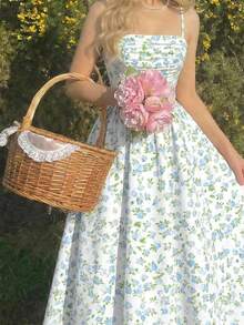 Vestido midi plisado elegante con estampado floral para mujer - Celeste 2 - Ver 1