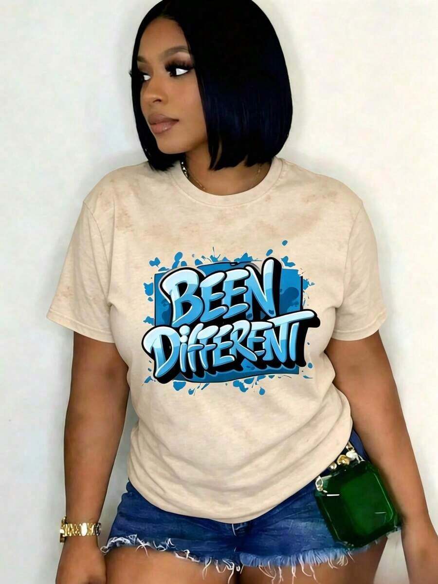 [2026 Summer Hot-Selling European And American Products]Women's Oversized Graphic Short-Sleeve Tee Blue Graffiti Inspired Design 'S Comfit Fashionable Women ClothingRetro Y2K Lovers Campus Commute, Music Festivals, Brunch Dates Blend TopPlus Size Women's Short-Sleeve, 100% Cotton, Women's Summer Clothing, Casual, Loose, Breathable, July 4th Independence Day Celeb - 杏 1 - 查看 1