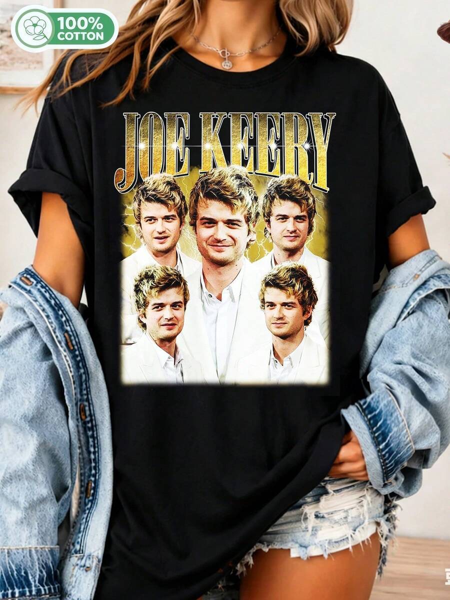 Vintage Unisex Joe Keery T-Shirt, Joe Keery Gift For Women And Men, Joe Keery Shirt, 90s Steve Harrington Bootleg Shirt - Black - View 1