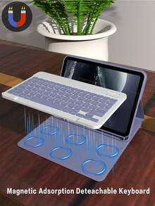 Shockproof Solid Color Flip Pad Case With Keyboard 2-In-1 Wireless Keyboard & Protective Case Set Compatible With IPad 5/6/7/8/9/10, Pro 11, Air 1/2/3/4/5/6 Detachable Wireless Keyboard (150mAh Battery) And Protective Case With Stylus Slot Light Gray/Purple Easter Gift Spring Pastel Birthday Anniversary Party - Light Gray Purple Keyboard+Case+Mouse Set - View 9