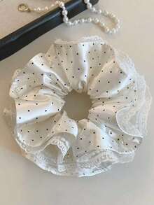 1/2/3入 隨機色 大圓點緞面蕾絲飾邊仿珍珠大號絲滑髮圈髮帶 女款女孩適用 日常派對婚禮母親節生日畢業週年禮物 - 查看 2