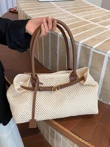 Túi xách cỡ lớn thời trang mới năm 2026, túi tote bằng rơm tối giản phong cách mùa hè dành cho nữ. - trắng - Xem 7