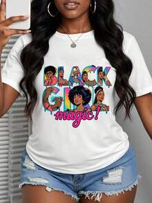 Camiseta de Talla Grande para Mujer con Diseño de Empoderamiento Africano - Blanca con Retrato de Mujer Africana en Rosa y Letras - Top Casual de Manga Corta con Cuello Redondo Suave, Ideal para Regalos de Juneteenth, Mes de la Historia Afroamericana, Peinados con Trenzas y Cabello Rizado, Atuendos de Cumpleaños - Blanco - Ver 6