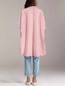 Women's Loose-Fitting, Versatile Batwing Sleeve Button-Down Shirt In A Solid Color, Perfect For Spring And Summer - 淡粉紅色 - 查看 5