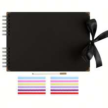 1pc Scrapbook Album With Pen & Corner Stickers, A4 Black Pages Memory Book, Photo Memory Album, Kraft Paper DIY Album, Suitable For Anniversary, Birthday, Gift - Single Pen Set - View 11