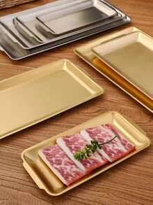 1 Khay, Khay nướng BBQ Hàn Quốc bằng thép không gỉ, Đĩa ăn tối, Đĩa nướng, Khay đựng thức ăn, Khay tiệc, Khay tráng miệng, Khay bánh, Khay trái cây, Khay ăn nhẹ, Đồ dùng nhà bếp, Nhà bếp, Quà Giáng sinh - Vàng - Xem 3