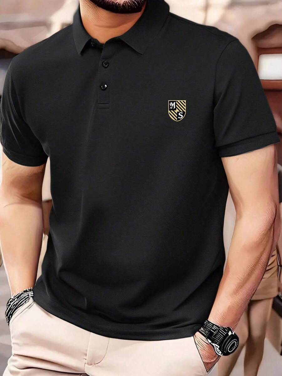 男士修身黑色 Polo 衫,輕量透氣,適合休閒、辦公與戶外穿著 - 黑色 - 查看 1
