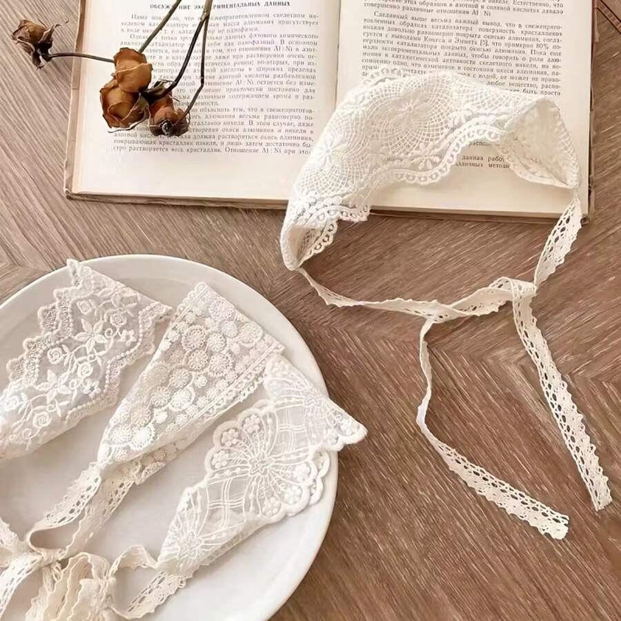 White Lace Floral Elastic Headband, Sweet Hair Accessory For Women To Fix Hair, Suitable For Outings And Photo Shoots - Multiple - View 1