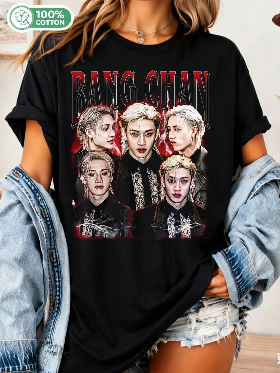Christopher BangChan T-Shirt, BangChan T-Shirt, T-Shirt , SKZ In Domin Ate Tour T-Shirt, Unisex Vintage T-Shirt - Black - View 1