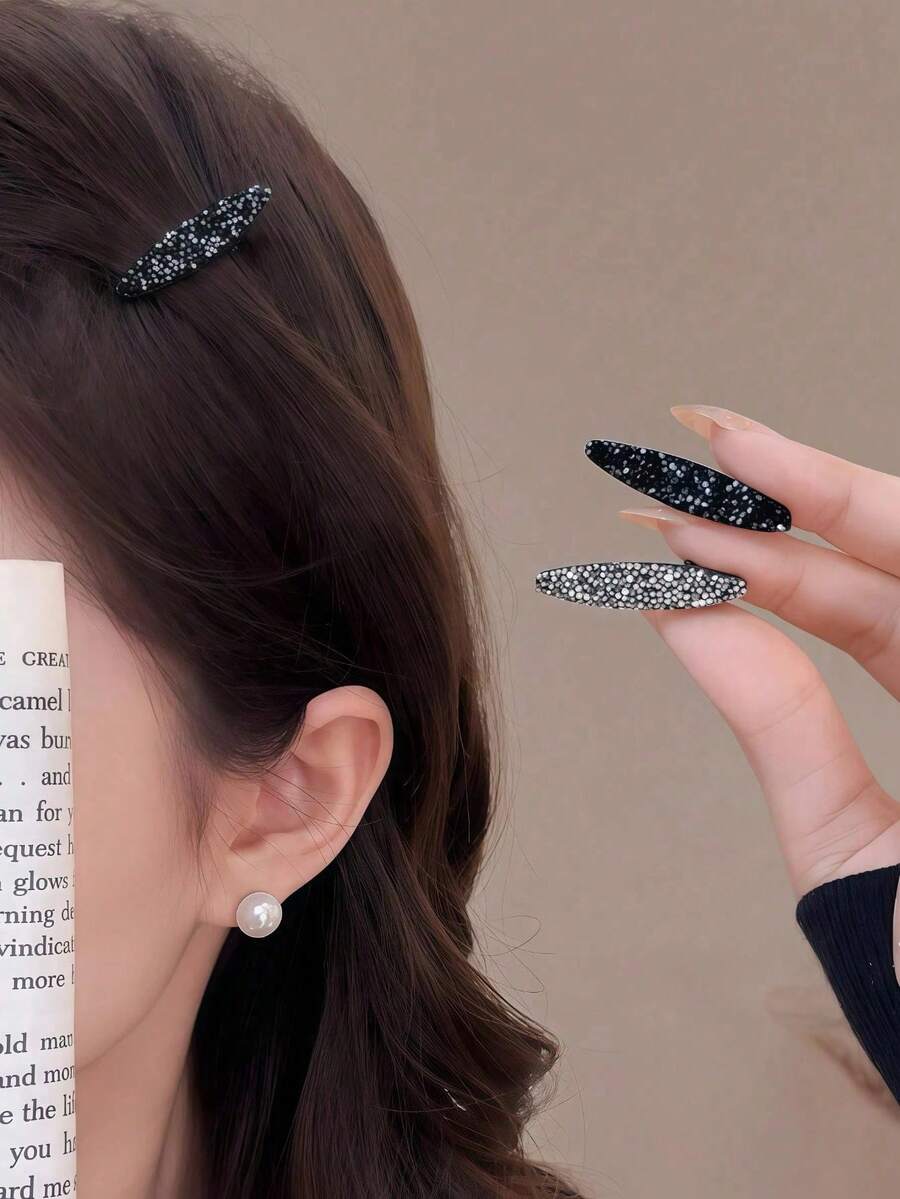 2pcs Delicate Side Clip Headpiece, Chic New High-End Mini Rhinestone Duck Clip Bangs Clip - Multicolor - View 1