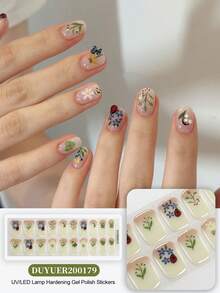 Tiras de gel para uñas semi curadas, 20 piezas de calidad de salón de larga duración, fácil de aplicar y quitar, pegatinas de gel para uñas con luz UV - Multicolor - Ver 8