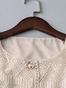 2 piezas Nuevos pantalones sueltos de punto calado de mujer para primavera/verano, conjunto casual para vacaciones en la playa (Patrón cortado al azar) - Caqui - Ver 3