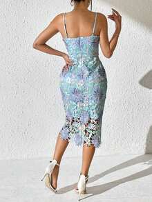 Vestido de tirantes con patrón floral con encaje - Celeste - Ver 2