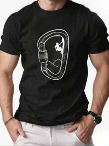 Camiseta Deportiva de Ocio y Moda para Hombre, Holgada y Sencilla, de Manga Corta, Transpirable para Verano, con Estampado de Escalador, Top Casual para Hombre, Cómoda y Holgada S0SO - Negro - Ver 1