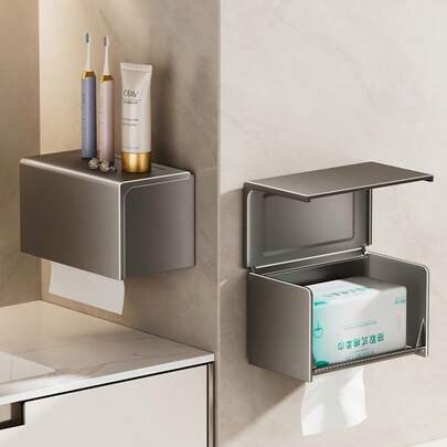 Rectangular Wall-Mounted Toilet Paper Holder Made Of Aluminum Alloy, Suitable For Hotel Use, And Waterproof.
