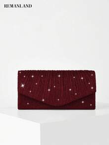 REMANLAND 1pc Elegant Pleated Glossy Women's Handbag, Fashion Luxury Ladies' Evening Clutch Purse, Envelope Style Wristlet With Hidden Card Slots And Compartments, Detachable Metal Chain Strap, Suitable For Party Girls, Brides, Holiday Gifts, Wedding Clutches, Party Bags, Perfect Match For Holiday Party Outfits, Evening Gowns And Sequin Dresses, Ideal For New Year And Other Occasions - Burgundy - View 8