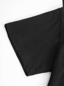 Camiseta manga corta cuello redondo 100% algodón, estampado trendy, tejido ligero y ventilado, estilo moda casual, apta para vida diaria, salidas informales y citas en primavera, verano y otoño - Negro - Ver 4