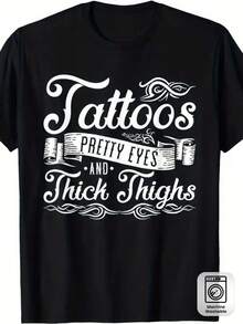 Plus Size - Plus Size - Women's Plus Size Casual T-Shirt With Thigh Tattoo Inspiration 2026 New, Black, Machine Washable, 1 Piece, 180G, Crew Neck, Zodiac Pattern, Halloween Gift, Christmas Gift, Birthday Gift, New Year's Gift - 黑色 - 查看 2