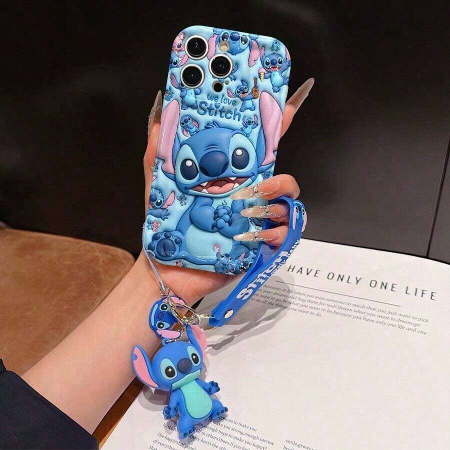Has Authorized, Phone Case - Chain Set, The Stitch Lilo & Stitch 3D Phone Case Plus A Silicone 3D Stitch Bracelet With Metallic Ring Removable Bracelet, Stitch And Angel Pattern, Compatible With Iphone 17/16/15/14/13/12/11/XS/XR/X Plus Pro Max, A Stylish Cartoon Phone Case, The Perfect Gift Choice, Phone Protection, Durable Phone Cover, Great Gift For Friends And Family - 白色風格 - 查看 1
