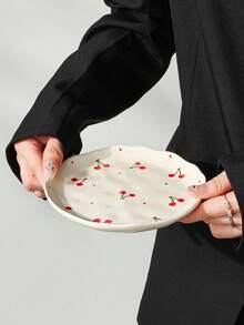 1pc/2pcs/4pcs 6-Inch Handmade Ceramic Plate, Underglaze Painted Cherry Cake Plate, Dessert Plate, Breakfast Bread Plate, Fruit Plate, Snack Plate, Nut Plate, Appetizer Plate, Also Can Be Used As Bone Dish, Suitable For Gatherings, Hotels, Elegant Gifts, Microwave, Oven, Dishwasher - Multicolor - View 12