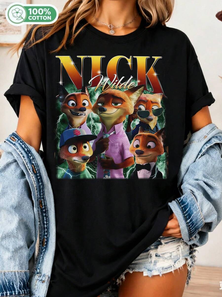 Nick Wilde T-Shirt, Judy Hopps And Nick Wilde T-Shirt, 2 2025, Family Trip To - 黑色 - 查看 1