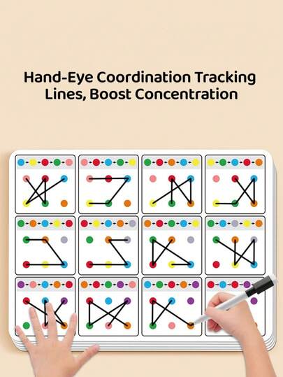 1 set Cartes d'entraînement au suivi visuel, cartes d'activité réutilisables pour le traçage de lignes et le dessin de points, cartes d'entraînement à la coordination oculo-manuelle, cartes de pratique cognitive précoce portables, cartes d'entraînement à la concentration et à l'apprentissage, convenant à l'apprentissage quotidien, à l'entraînement de loisirs, et en cadeau pour les vacances