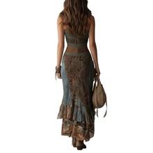 Women's Short Dress With Retro Print And Asymmetrical Ruffles, Summer Vacation Fashion - Green - View 3