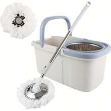 Spin Mop And Bucket Set With Wringer, 360° Spinning Mop And Bucket System With 4 Microfiber Mop Heads And Free Soap Dispenser, Extended Handle Self-Wringing Mop For Hardwood Tile Laminate Floor Cleaning - 藍灰色 - 查看 1