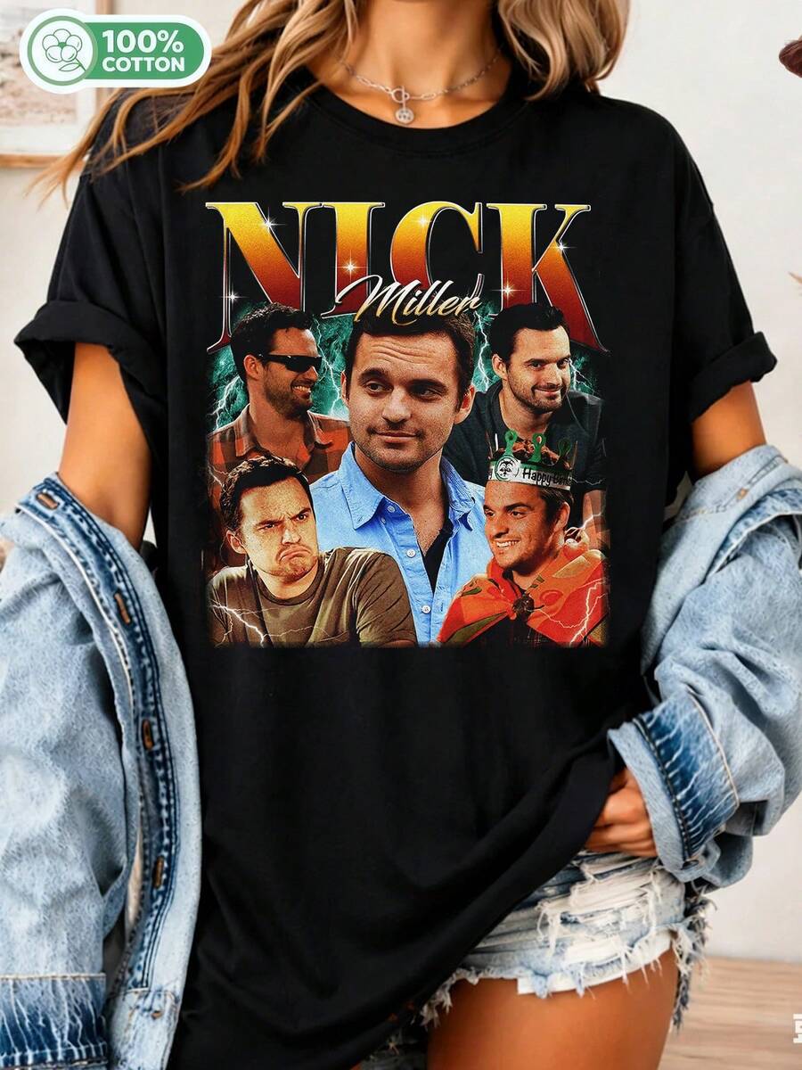 Nick Miller New Girl Tribute T-Shirt, Nick Miller Vintage T-Shirt, Retro T-Shirts For Nick Miller Fans, Nick Miller 90s Retro Sweater - Black - View 1