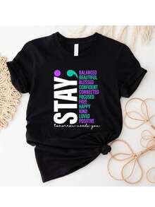 Camiseta "Mañana necesito que te quedes", Camiseta cálida, afectuosa y positiva, Camiseta con tema de prevención del suicidio, Camiseta con tema de salud mental, Camiseta "Eres muy importante", Camiseta especial para consejero psicológico - Negro - Ver 5