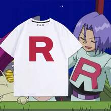 Camiseta de manga corta con estampado de letras de la marca conjunta Rocket Team, para cosplay de anime . - Negro - Ver 2