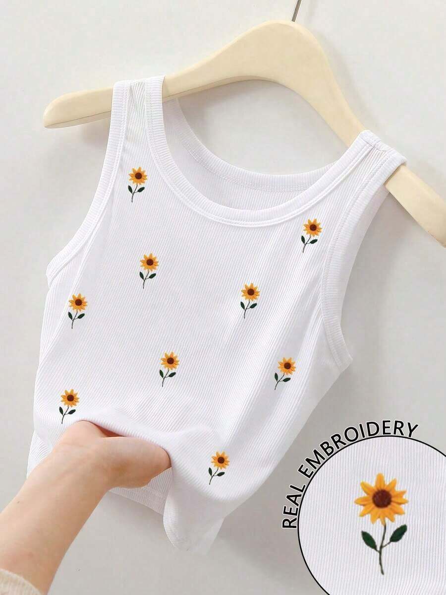 Top sin mangas con cuello redondo en color lavanda con diseño bordado en lavanda para mujeres - Blanco 2 - Ver 1