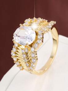 1 chiếc nhẫn nữ bản rộng thiết kế hình lá và quả, đính đá Cubic Zirconia. - Nhiều màu - Xem 6