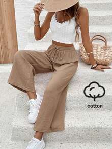 Frenchy Pantalones anchos de unicolor casuales para vacaciones de mujer - Marrón - Ver 1