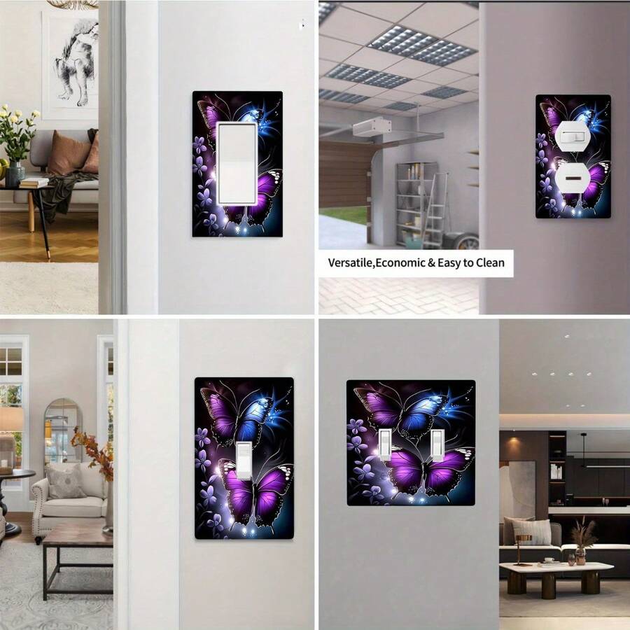 1pc[2D Flat Print]Deep Pink Floral Full Print Switch Panel PC Wear-Resistant Socket Cover Plate Fresh Floral Style Wall Decor Switch Protective Cover - B - View 1