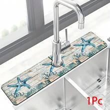 1 pieza Felpudo de grifo con diseño de estrella de mar, de poliéster duradero, de secado rápido y fácil de limpiar, adecuado para cocina y baño, fácil instalación, decoración diaria, regalo, felpudo de baño, felpudo de grifo duradero, accesorio de grifo - Multicolor - Ver 15