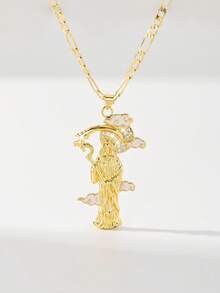 1 pieza Collar con colgante de cadena grande con incrustaciones de cobre y circonita, estilo clásico europeo y americano, edición limitada de San Miguel Arcángel vintage dorado hip hop, adecuado para regalos de Navidad/Acción de Gracias/Halloween/Día de la Madre/Día de San Valentín, Primera Comunión católica, uso diario y festivo - Amarillo Oro - Ver 1