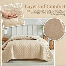 1pc Quilted Comforter, Minimalist Summer Quilt, Double Bed Duvet Cover, Soft Breathable All-Season Bedding, Minimalist Quilted Blanket, Lightweight Air Conditioning Quilt, Four-Season Bed Cover, Bedroom Decor Quilted Throw, Machine Washable Home/Dorm Use - Apricot - View 6