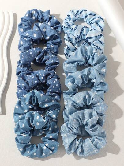 6pcs/12pcs Cute Floral, Polka Dot, Plaid, Heart, Striped, Dotted Pattern Elastic Non-Slip Hair Scrunchies, Suitable For School, Daily, Running, Outdoor Activities, Photo Shooting For Girls