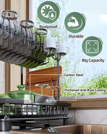 HanTai 2-Tier Dish Rack With Auto-Drain & Mat, Dish Racks For Kitchen Counter, Dish Drainer With Knife, Fork & Cup Rack, Gifts For Women, Mothers Day, Cool Stuff & Kitchen Gadgets - View 6