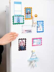 3-Inch Colorful Transparent Magnetic Photo Frame - Wavy Floral Border Design, Creative Office Whiteboard And Home Fridge Decor, Ideal Birthday Holiday Gift - Multicolor - View 6
