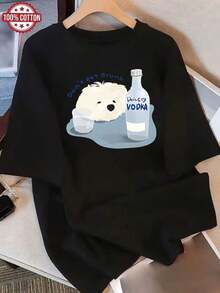 Camiseta Holgada con Estampado Gráfico Ideal para Atuendos Cotidianos y Celebraciones Navideñas - Negro - Ver 8