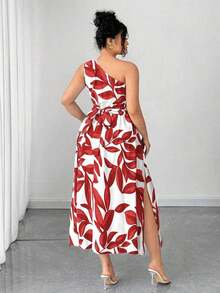 Vestido elegante de mujer de talla grande con estampado floral azul y blanco, elegante y chic para fiestas, graduaciones, vacaciones, festivales, citas, bodas y salidas - Rojo - Ver 2