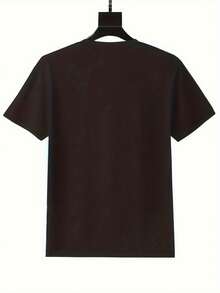 Camiseta manga corta cuello redondo 100% algodón, estampado trendy, tejido ligero y ventilado, estilo moda casual, apta para vida diaria, salidas informales y citas en primavera, verano y otoño - Negro - Ver 3