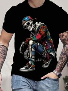 Camiseta de moda para hombre, playeras de hombre,top casual de cuello redondo. Tejido cómodo y transpirable, lavable a máquina, la mejor opción para usar en verano. Disponible en múltiples tallas - Negro - Ver 2